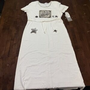 Nina Piccalino Maxi Dress Womens 16 White Cotton Seashell Starfish 533374MX